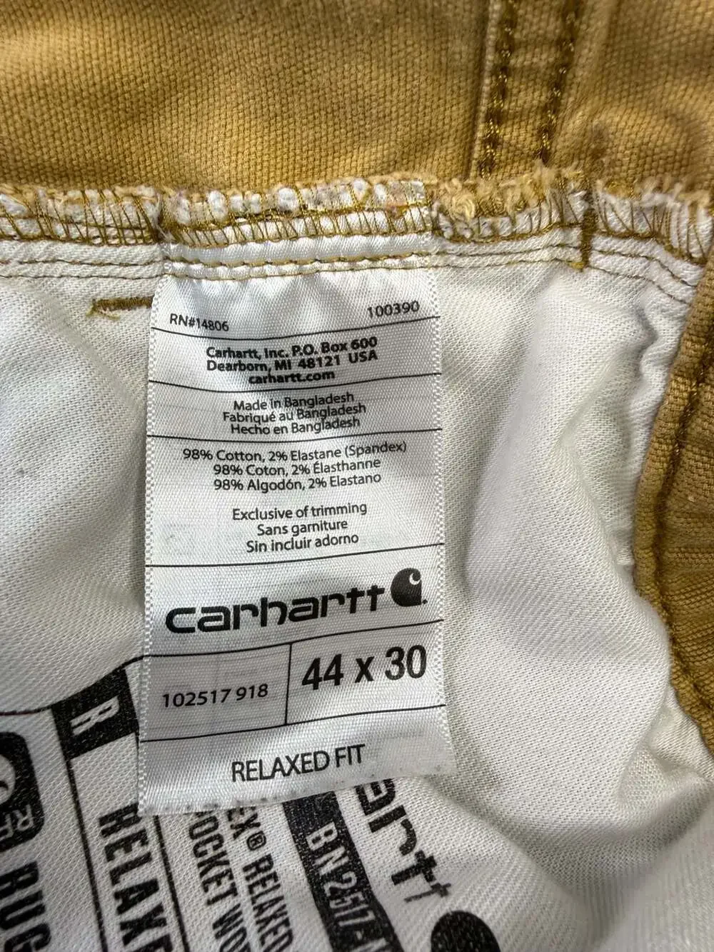 Carhartt Rugged Flex Canvas 5-Pocket Work Pant Size 44x30 Brown Relaxed Fit